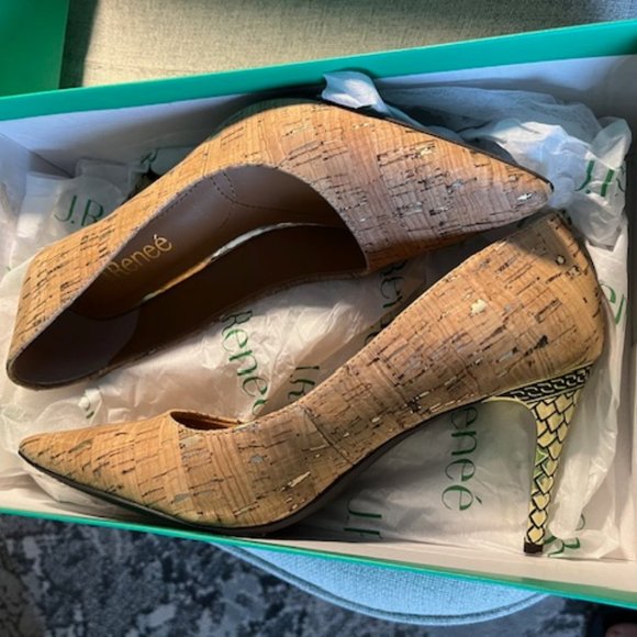 J. Renee Womens 6.5M Marekka Natural Cork/Gold Heels - Picture 6 of 7